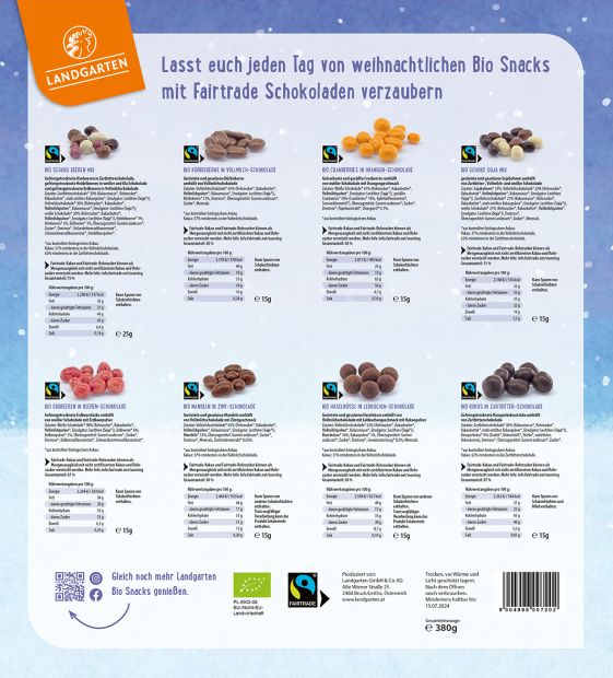 Adventskalender mit Bio Fairtrade Schokoladen Snacks