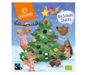 Adventskalender mit Bio Fairtrade Schokoladen Snacks