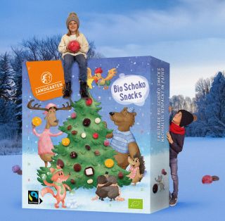 Adventskalender mit Bio Fairtrade Schokoladen Snacks